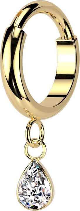 Produktbild Star Piercing Micro Segmentring klappbar vergoldet Anhänger Tropfenkristall silber (ohne Messing, Titan)