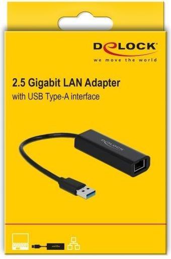 Actual product image Delock Network Adapter USB-A - RJ45, 2.5Gbps Black (USB 3.0, RJ45 2.5 Gigabit Ethernet (1x))