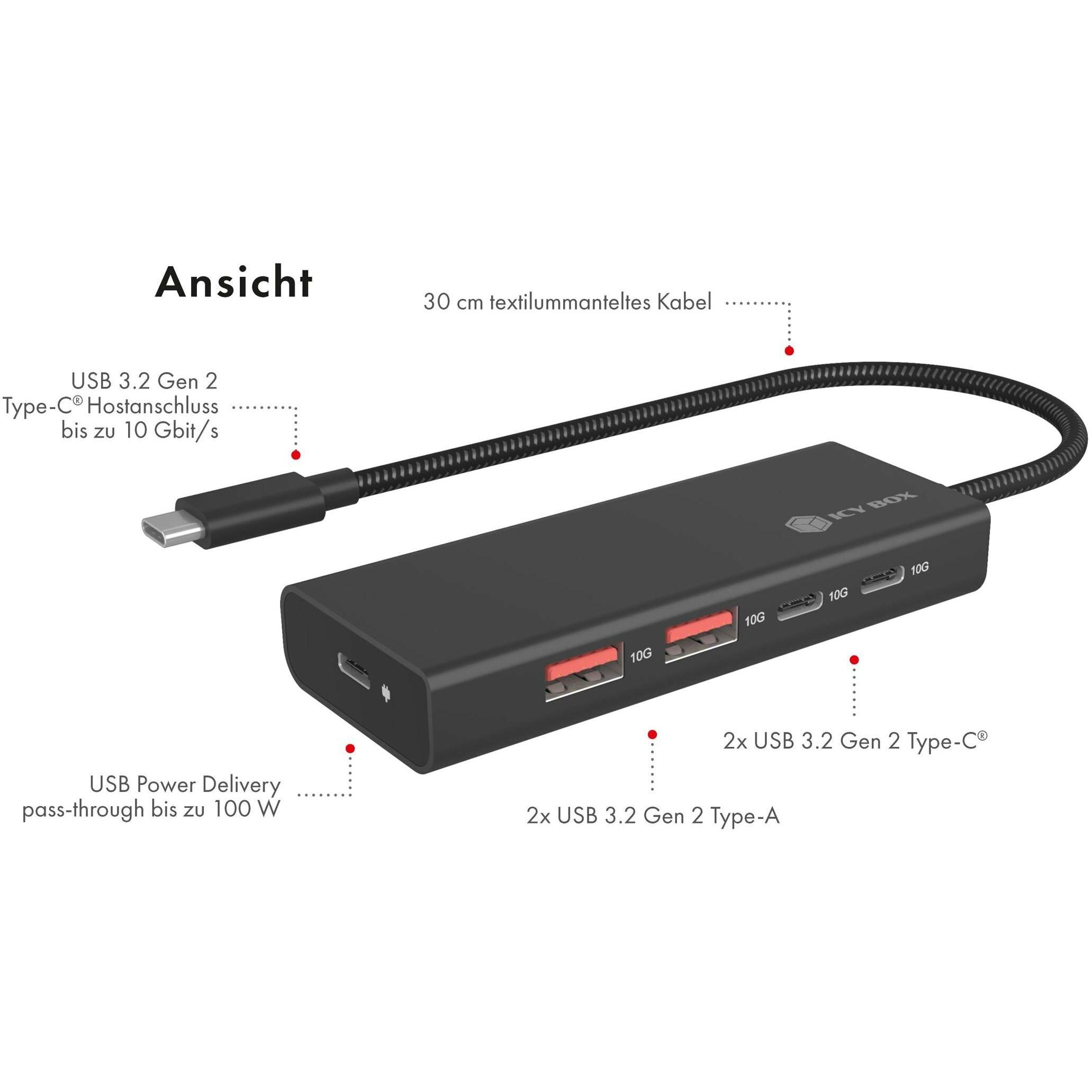Thumbnail - Icy Box IB-HUB1436-CPD (USB-C, 4 Ports), Dockingstation + USB Hub, Schwarz