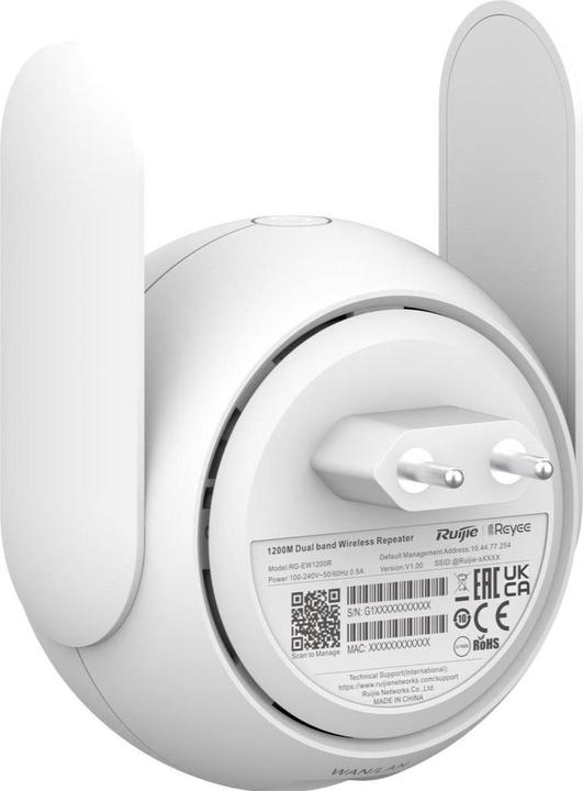 Actual product image Ruijie RG-EW1200R - Reyee Dual Band Wi-Fi Extender (866 Mbit/s, 300 Mbit/s)