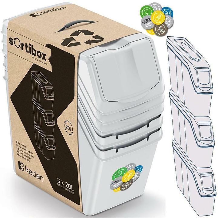 GCS Keden Abfalleimer Sortibox 20l Set 3 - Grau (20 l)