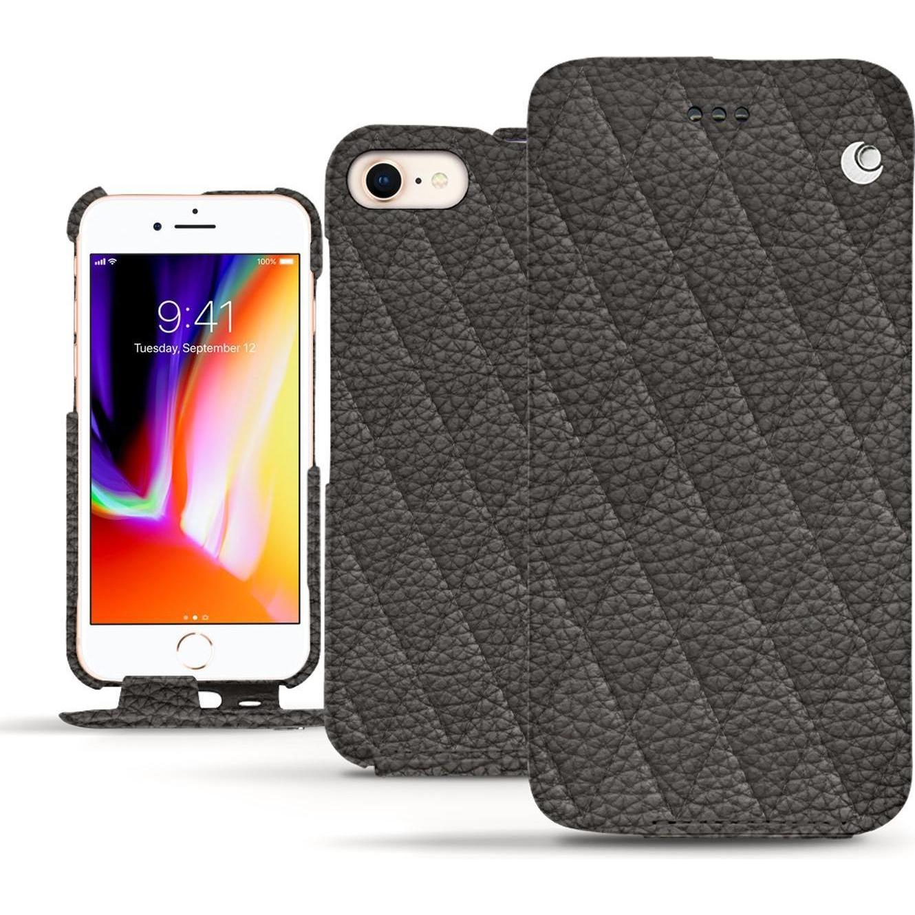 Noreve Lederschutzhülle vertikal (Apple iPhone 8), Smartphone Hülle, Grau