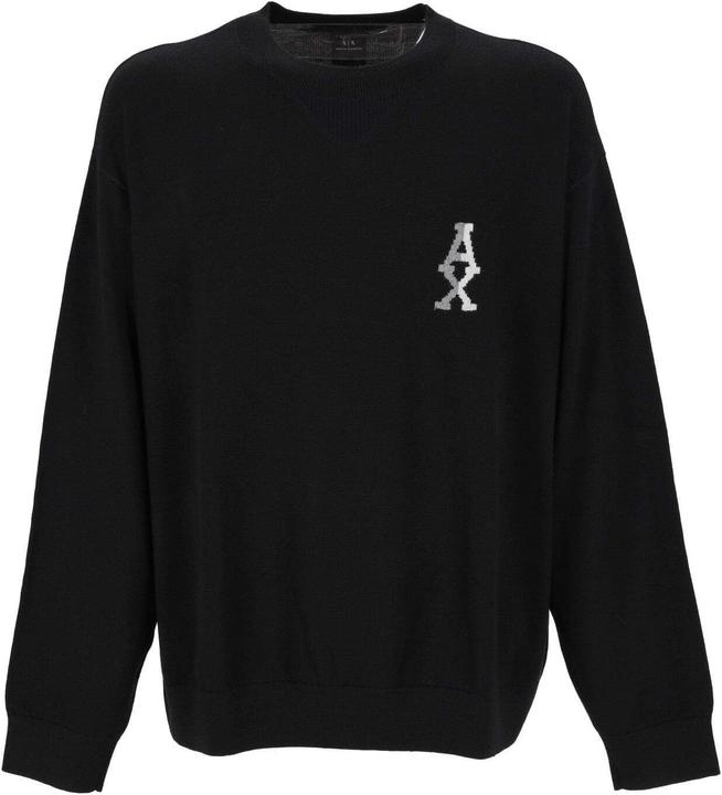 Produktbild Armani Exchange Heren The Grid, Sustainable, Jacquard Logo Pullover Sweater, zwart, S (S)