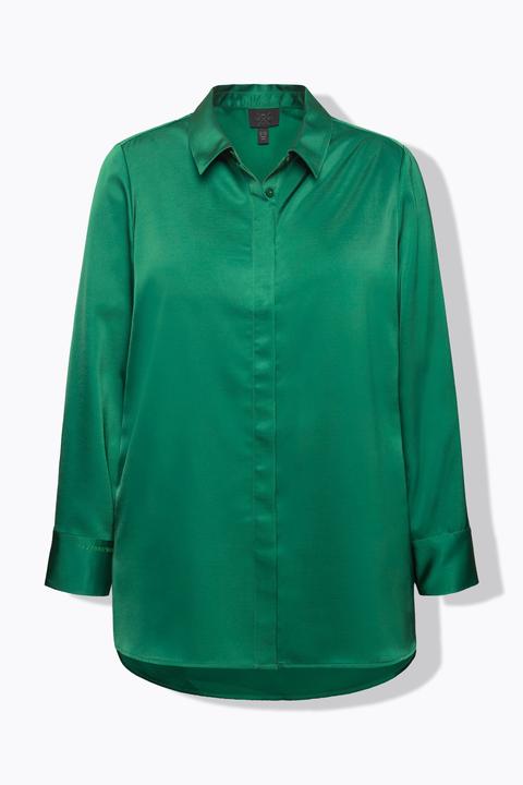 Actual product image Ulla Popken Long Sleeve Collared Satin Blouse (46, 48)