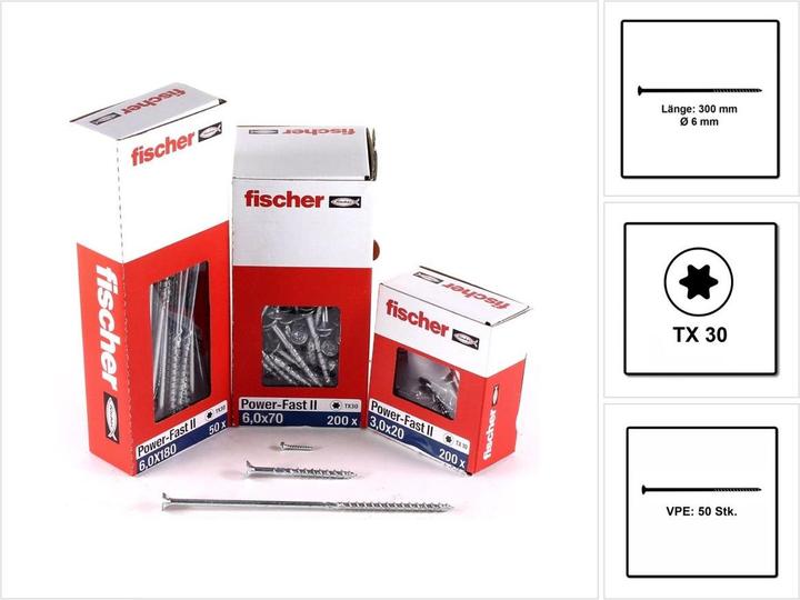 Actual product image Fischer PowerFast II 6.0x300 SK TX TG blvz 50 (50 Screws per piece)