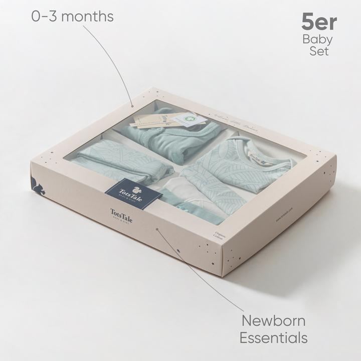Immagine prodotto TotsTale Premium 5-teiliges Babyset aus Bio-Baumwolle – für Neugeborene – Hose, Mütze, Body u.m. (50, 56, 62, 68)