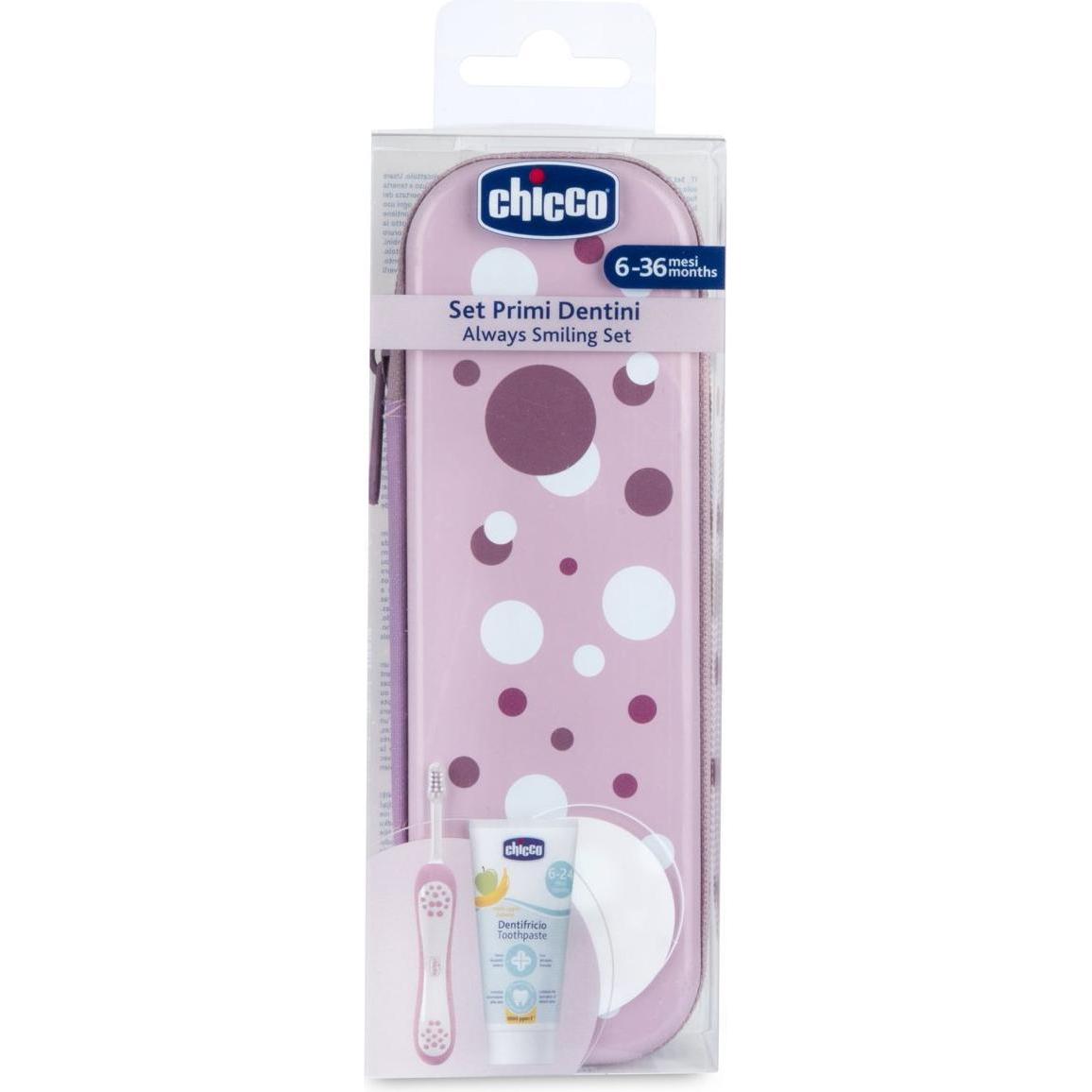 Chicco, Handzahnbürste, Oral Set PINK POIS, mit Fluorid - 6m+ (1 x)