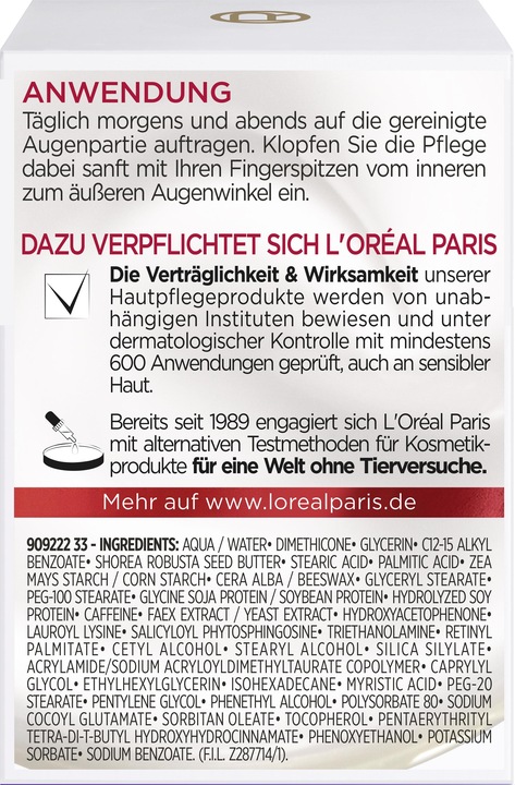 Nährwerte und Zutaten L'Oréal Paris Revitalift Classic Augencreme (Crème, 15 ml, Tag)