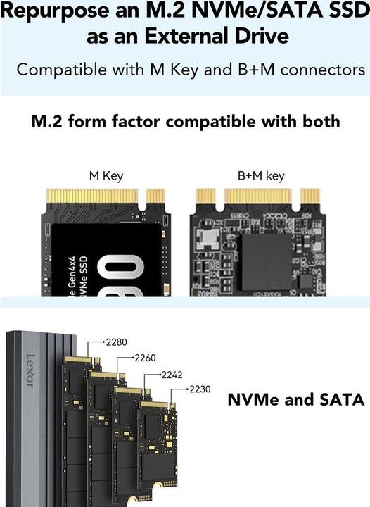 Produktbild Lexar Boitier externe USB 3.2 E350 - NVMe M.2 Type 2280 (Argent) (M.2 2280)