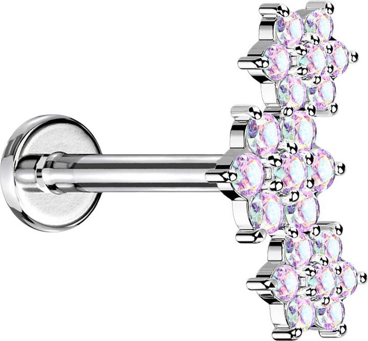 Actual product image Star Piercing Micro labret inner thread silver three flower crystals multicolour (Brass, Surgical steel 316L)