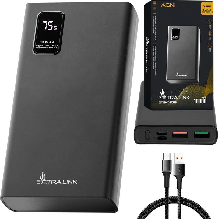 Actual product image Extralink EX.19485 power bank Lithium Polymer (LiPo) Black (10000 mAh, 22.50 W, 37 Wh)