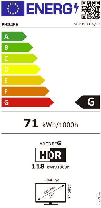 Label énergétique Philips 50PUS8319/12 50" (126 cm) Téléviseur LED 4K Ultra HD (50", LED, 4K)