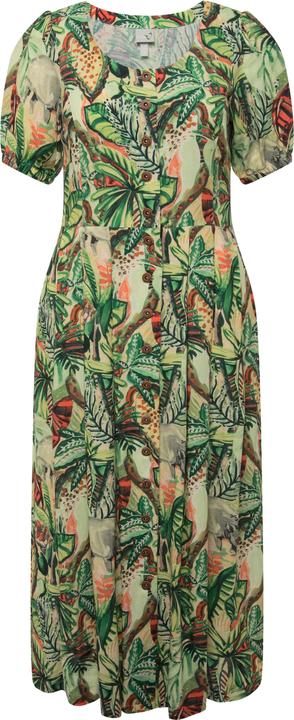 Actual product image Ulla Popken Leaf Floral Print Button Front Dress (58)