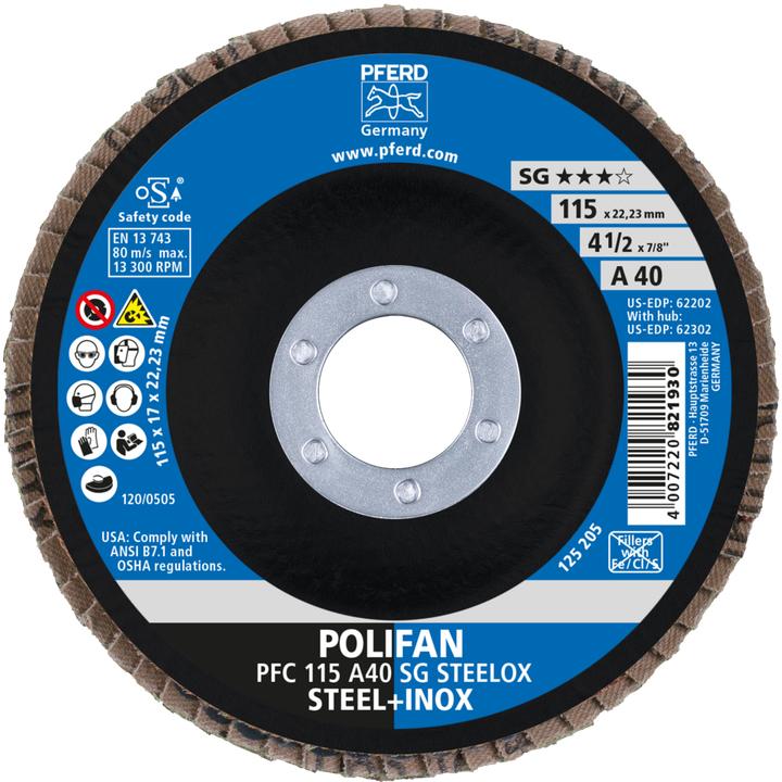 Image du produit Pferd Disque à lamelles POLIFAN A SG STEELOX D. 115 mm granulation A-40 conique INOX corindon normal (40)