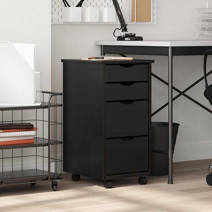 Image du produit vidaXL Rollschrank mit Schubladen MOSS Schwarz Massivholz Kiefer