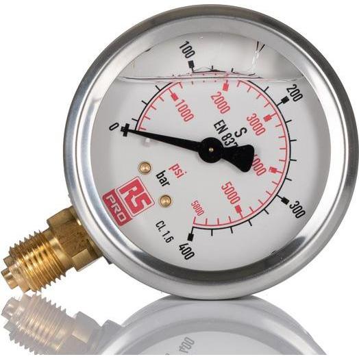 Rs Pro G1/4 Manometer 0bar  400bar, Ø 63mm Edels (Messgerätkoffer), Messtechnik, Silber