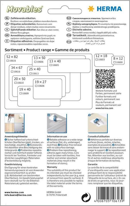 Image du produit HERMA Étiquettes amovibles à usage multiple