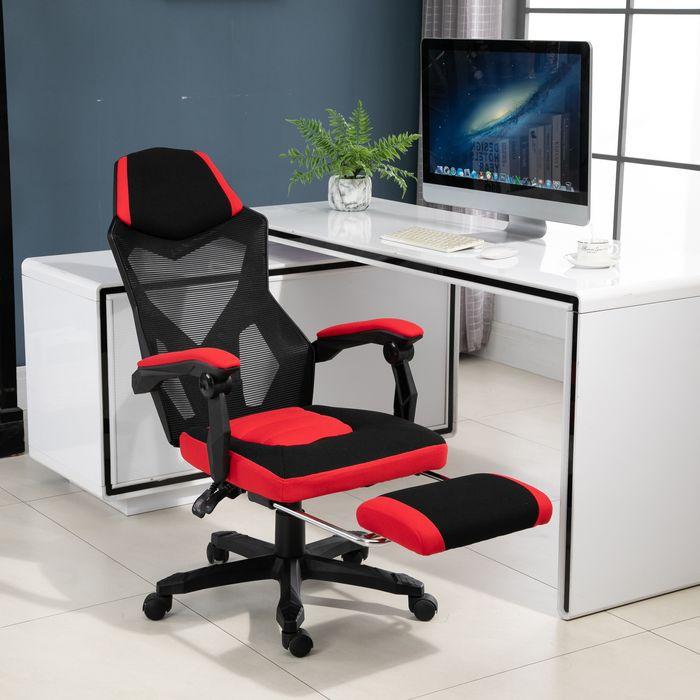 Actual product image Swisshandel24 Gaming chair Ergonomic office chair with footrest Polyester Black+Red