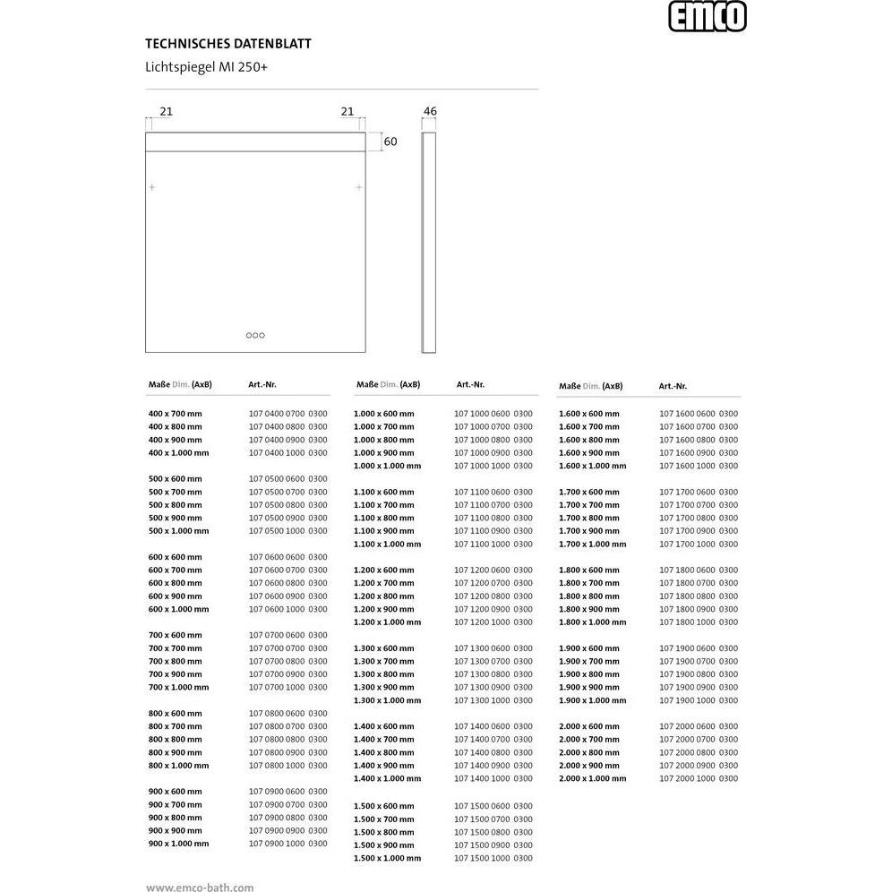 Thumbnail - Emco, Spiegelschrank, MI 250+ LED-Lichtspiegel, breiter Lichtausschnitt oben, Touch-Bedienfeld, Breite 1900mm, 107190