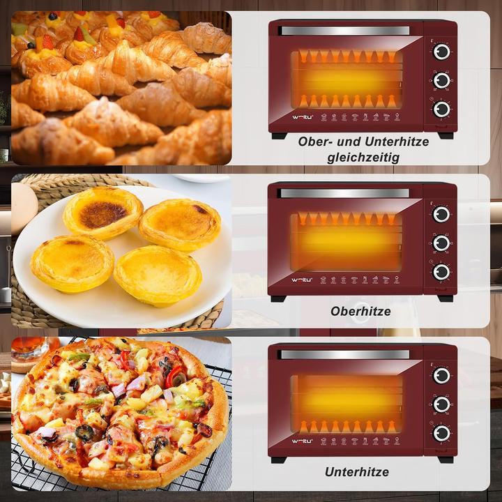 Produktbild Woltu Mini Backofen 32 Liter, Schwarz+rot