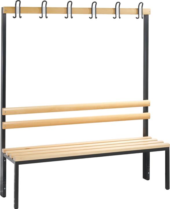 Actual product image C+P BASIC cloakroom bench, single sided, hook rail, beech, length 1500 mm. (150 cm, 165 cm)
