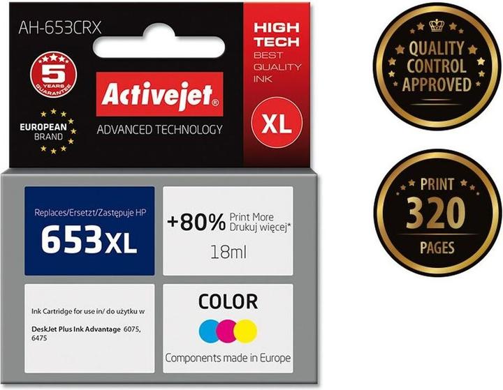 Actual product image Activejet AH-653CRX ink cartridge (replacement for HP 652 F6V24AE premium color) (M, C, Y)