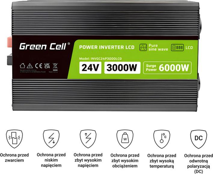 Productafbeelding GreenCell Przetwornica LCD /6000W Czysty sinus z wywietlaczem