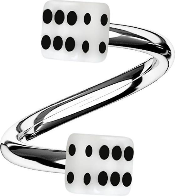 Produktbild Star Piercing Micro Spirale silber mit zwei Würfel weiss (ohne Messing, Chirurgenstahl 316L, Kunststoff)
