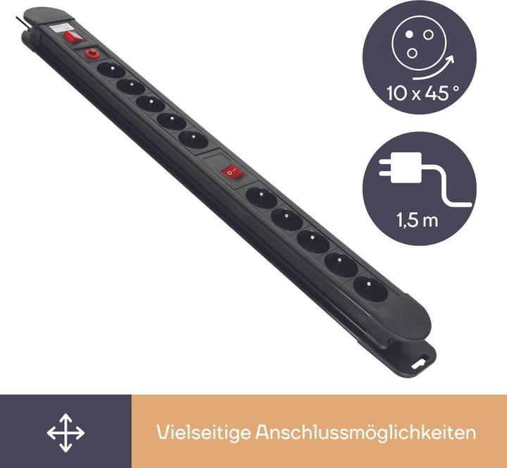 Image du produit Velleman Bloc Multiprise - 10 Prises - Avec Protection Contre Les Surcharges (10x, PECO 7/5, 1.50 m)