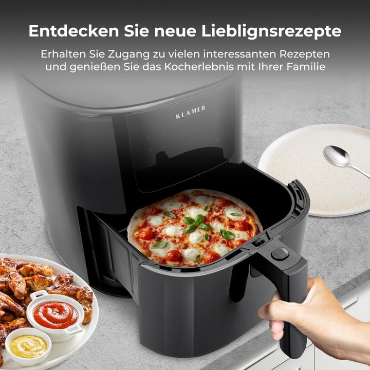 Actual product image KLAMER Heissluftfritteuse 5l XL, Heissluftfritteuse mit Sichtfenster & Schüttel-Erinnerung, Ölfr…