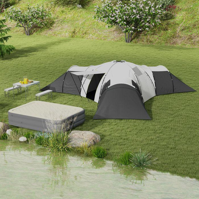 Image du produit Swisshandel24 Tente tunnel Tente de camping 6-9 personnes Tente familiale 3 chambres 2000mm Oxford Gris (Tente tunnel, 9+ personnes)