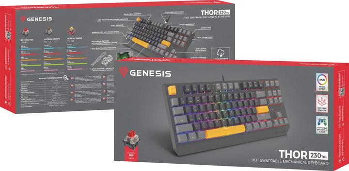 Actual product image Genesis Thor 230 TKL Anchor Gray Positive RGB Outemu Red (US, Cable, Wireless)