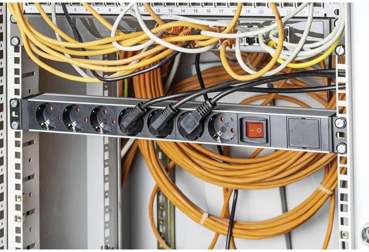 Actual product image As - Schwabe Angle socket strip for 19" network cabinet (7x, CEE 7/3)