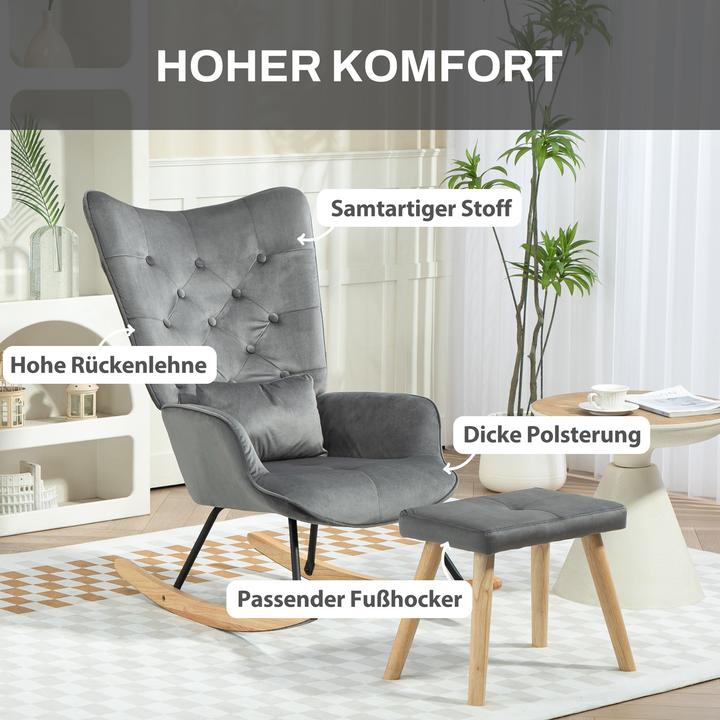 Produktbild Homcom Schaukelsessel mit Hocker Samt Dunkelgrau