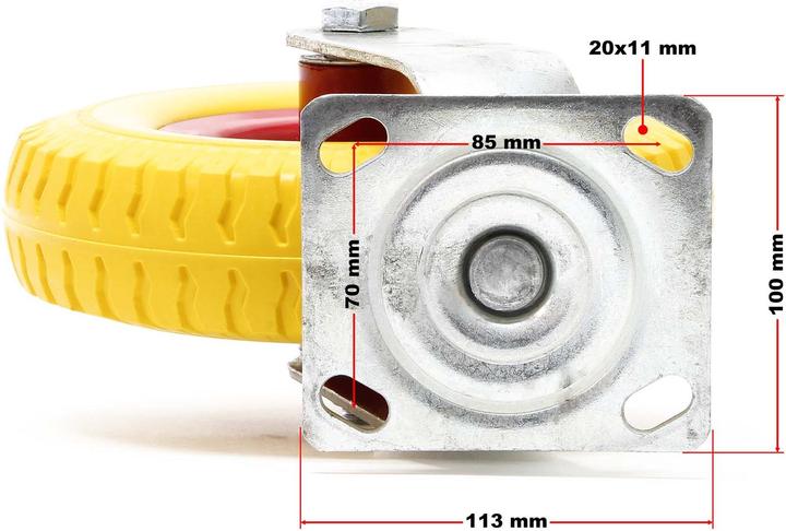 Produktbild Wiltec Lenkrollen Set 4x 220x58mm Transportrolle pannensicher gelb Vollmaterial
