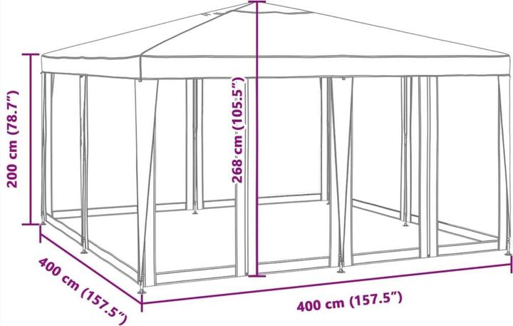 Image du produit VidaXL Partyzelt Pavillon Festzelt mit 8 Mesh-Seitenteilen Weiss 4x4m HDPE (400 cm, 400 cm)