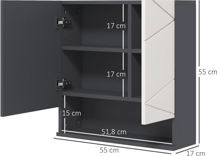Produktbild Kleankin Spiegelschrank Spanplatte, Glas Grau (55 x 17 x 55 cm)