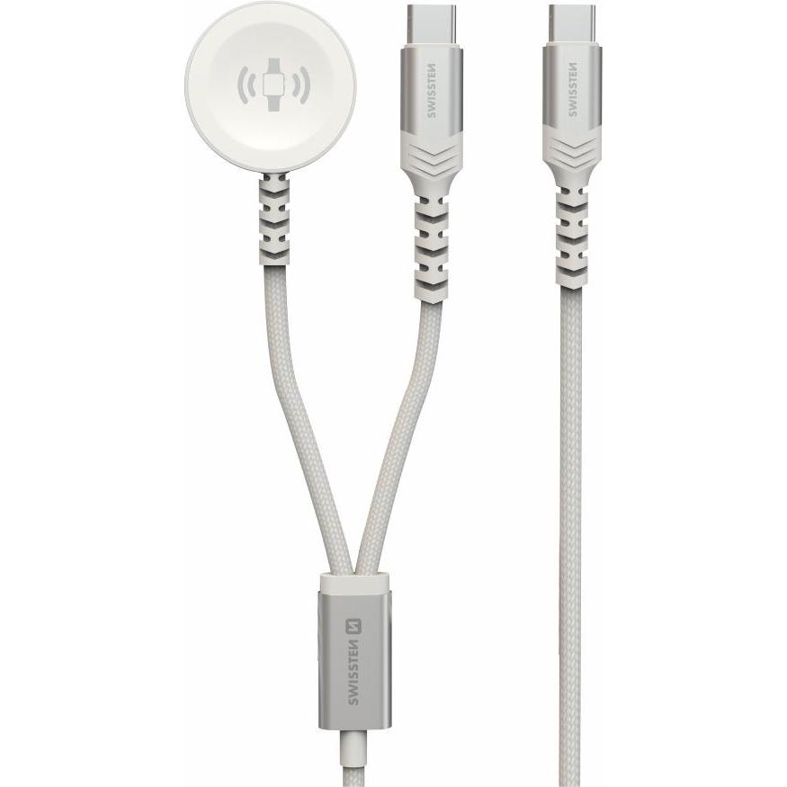 Swissten Wireless Charger 2In1 For Apple Watch And USB-C, USB-C 1.2 M White, Smartwatch Zubehör, Weiss