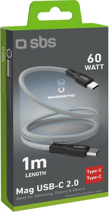Immagine prodotto SBS Cavo magnetico da USB-C a USB-C 60W 1m grigio (1 m, USB 3.2 Gen 1)