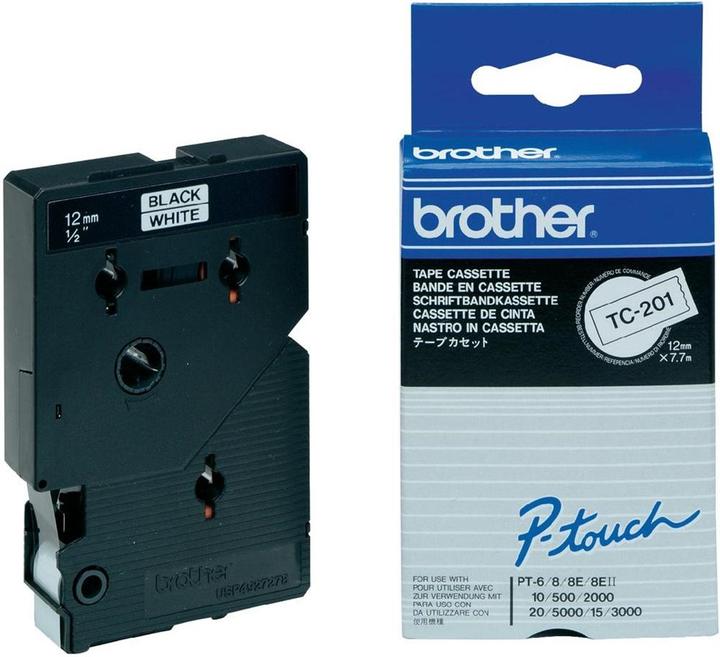 Actual product image Brother TC 201A Laminated tape (1.20 cm, Black, White)