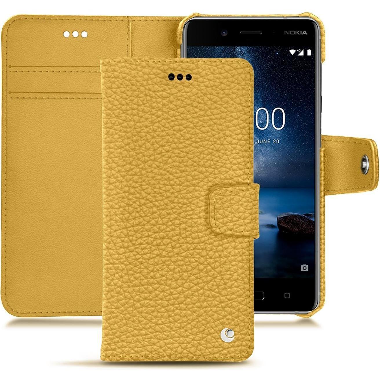 Noreve Lederschutzhülle Wallet (Nokia 8), Smartphone Hülle, Orange
