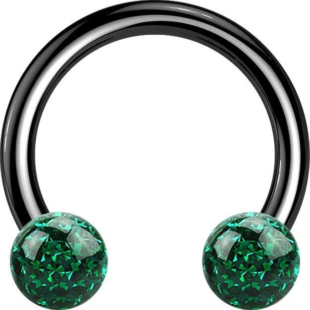 Produktbild Star Piercing Circular Barbell schwarz mit zwei Kristall Kugeln grün Epoxy Schutzschicht (ohne Messing, Titan G23)