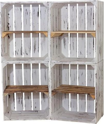 Immagine prodotto Holz Zollhaus Holzharasse mit Zwischenboden Weiss, geflammt (40 x 50 x 30 cm)