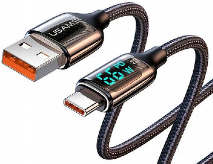 Actual product image Usams Cable pleciony U78 USB-C 1.2m LED 6A Fast Charging czarny/black SJ544USB01 (US-SJ544) (1.20 m, USB 2.0, 66 W)