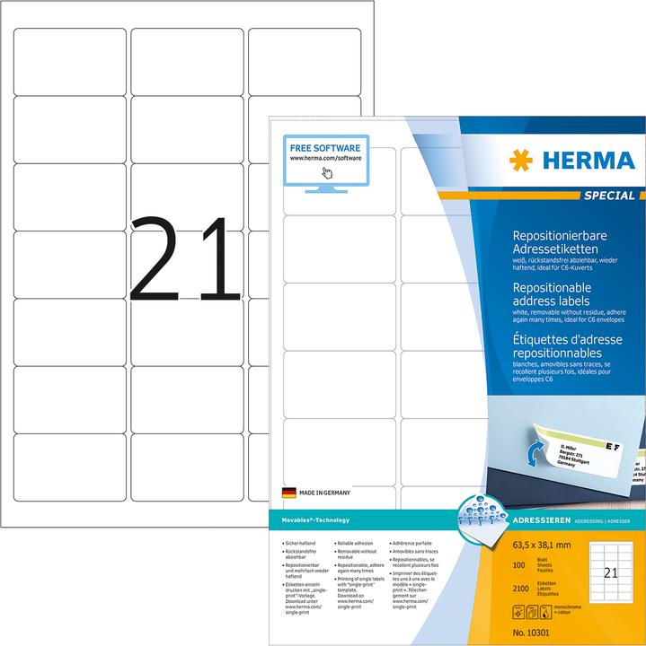 Image du produit HERMA Étiquettes d'adresse amovibles A4