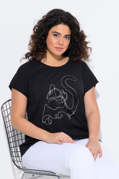 Immagine prodotto Ulla Popken T-shirt dal taglio oversize con design metallico con animale, scollo a girocollo e mezze maniche (54)