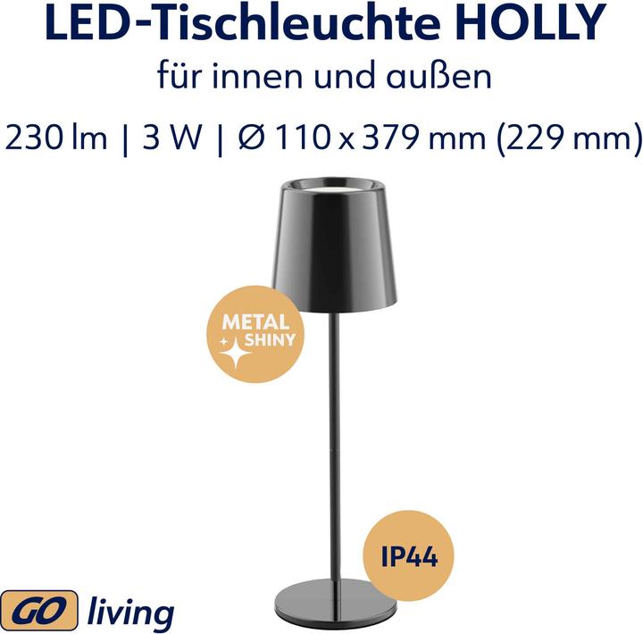 Produktbild Müller Licht MÜLLER-LICHT LED-Akku-Tischleuchte Holly, 3 W, 300 lm, schwarz (300 lm)