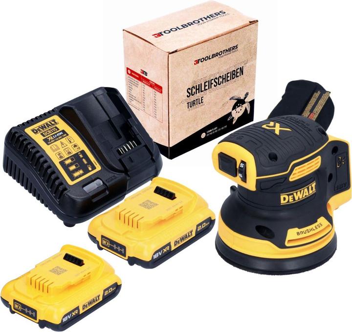 Actual product image DeWalt DCW 210 D1 Battery random orbital sander 18 V 125 mm Brushless + 2x rechargeable battery 2.0 Ah + (Eccentric grinder)