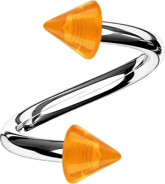 Immagine prodotto Star Piercing Micro Spirale silber mit zwei Cones orange transparent (Materiale sintetico, senza ottone, Acciaio chirurgico 316L)