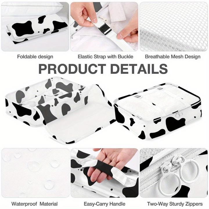 Actual product image Only-Bags.Store 8pcs, Cow Print and Leopard Print Packing Cubes Luggage Packing Organiser, Travel Accessories